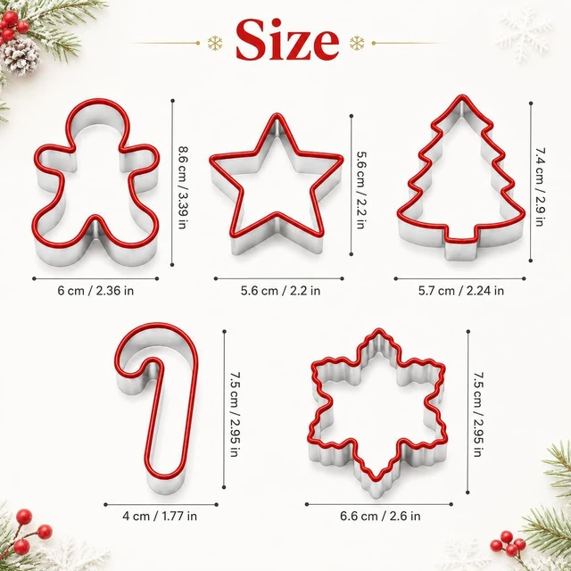 Alt view image 2 of 7 - Christmas Cookie Cutters, Stainless Steel Silicone Edge, 5-Piece | Comfort rim helps steady pressing for dough, fondant and festive baking