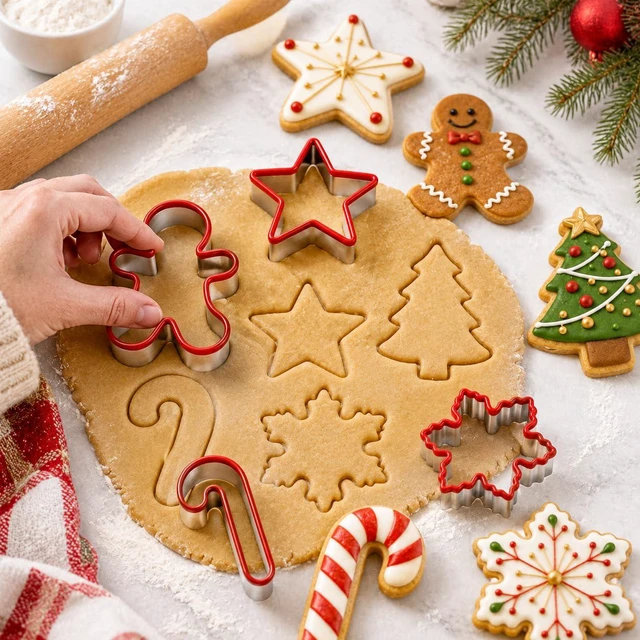 Alt view image 5 of 7 - Christmas Cookie Cutters, Stainless Steel Silicone Edge, 5-Piece | Comfort rim helps steady pressing for dough, fondant and festive baking
