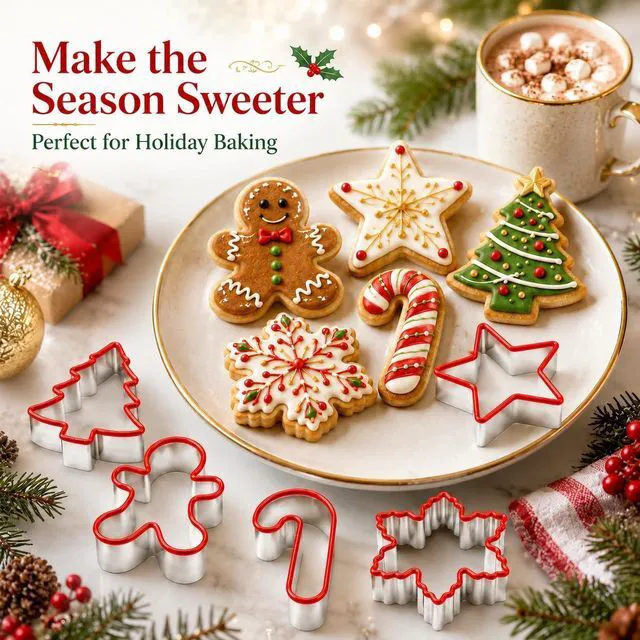 Alt view image 6 of 7 - Christmas Cookie Cutters, Stainless Steel Silicone Edge, 5-Piece | Comfort rim helps steady pressing for dough, fondant and festive baking