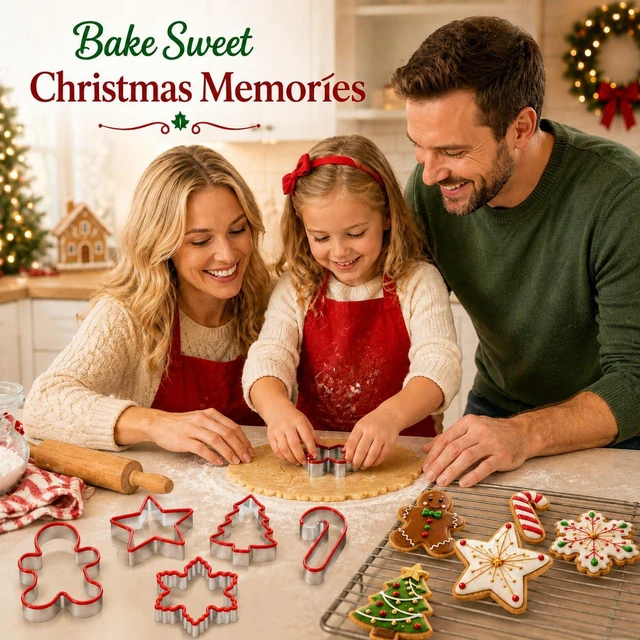 Alt view image 7 of 7 - Christmas Cookie Cutters, Stainless Steel Silicone Edge, 5-Piece | Comfort rim helps steady pressing for dough, fondant and festive baking