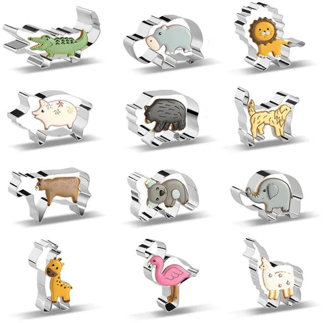 Main image of Animal Cookie Cutters, 12 PCS Cookie Cutters Set with Lion, Giraffe, Hippo, Panda, Koala, Elephant, Dog, Crocodile, Flamingo etc. (Gift Box)