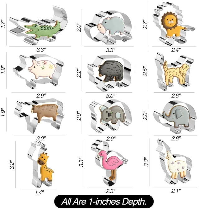 Alt view image 2 of 6 - Animal Cookie Cutters, 12 PCS Cookie Cutters Set with Lion, Giraffe, Hippo, Panda, Koala, Elephant, Dog, Crocodile, Flamingo etc. (Gift Box)