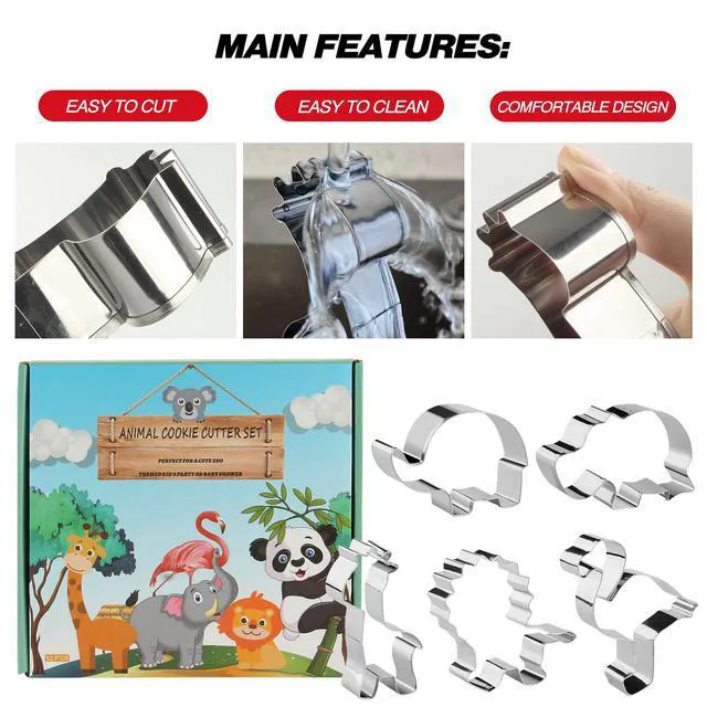 Alt view image 4 of 6 - Animal Cookie Cutters, 12 PCS Cookie Cutters Set with Lion, Giraffe, Hippo, Panda, Koala, Elephant, Dog, Crocodile, Flamingo etc. (Gift Box)