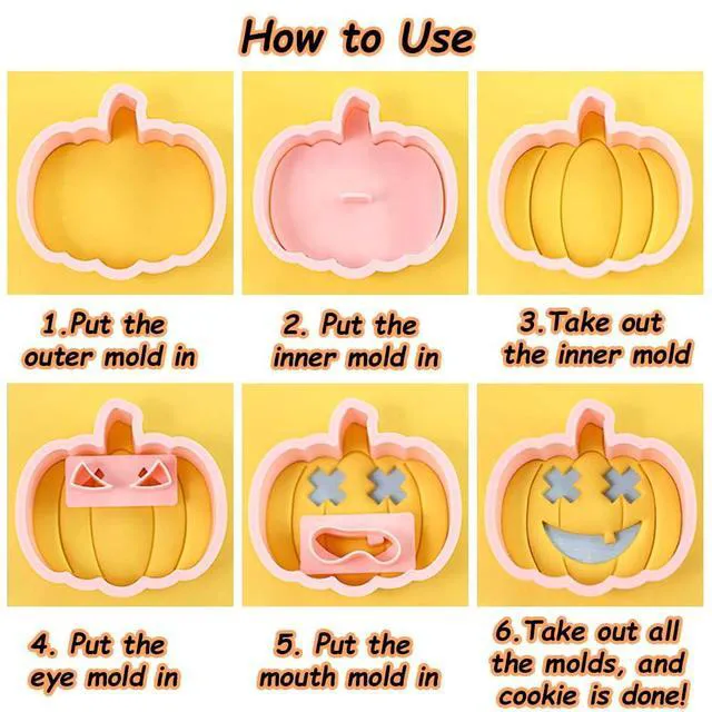 Alt view image 4 of 7 - Mini Pumpkin Cookie Cutters, DIY 3d Halloween Raised Design Cookie Stamps | Cookie Cutter Set suitable for Frosting Decoration, Mini Gingerbread Pie Molds, Day of The Dead Decorations