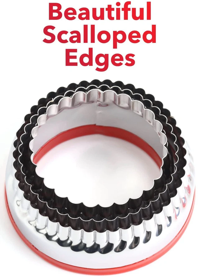 Alt view image 3 of 7 - 3Pcs Fluted Round Cookie Cutters - 2" & 2.6" & 3", Heavy Duty Food-Grade Stainless Steel, Mini Biscuit Cutter, Unique Design with Protective Red Top PVC
