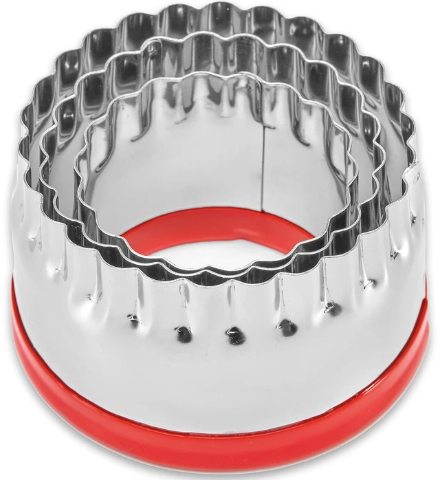Main image of 3Pcs Fluted Round Cookie Cutters - 2" & 2.6" & 3", Heavy Duty Food-Grade Stainless Steel, Mini Biscuit Cutter, Unique Design with Protective Red Top PVC