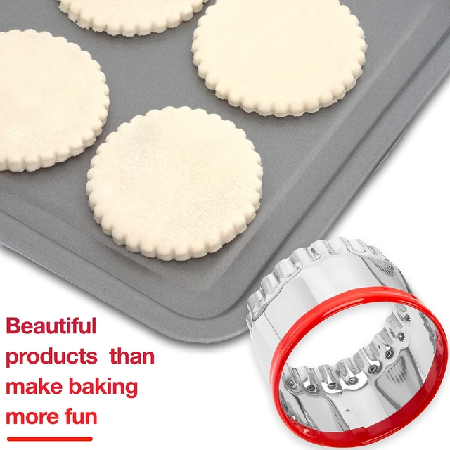 Alt view image 4 of 7 - 3Pcs Fluted Round Cookie Cutters - 2" & 2.6" & 3", Heavy Duty Food-Grade Stainless Steel, Mini Biscuit Cutter, Unique Design with Protective Red Top PVC