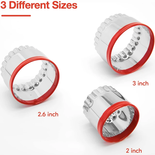 Alt view image 7 of 7 - 3Pcs Fluted Round Cookie Cutters - 2" & 2.6" & 3", Heavy Duty Food-Grade Stainless Steel, Mini Biscuit Cutter, Unique Design with Protective Red Top PVC