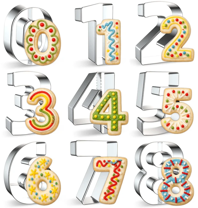 Main image of 9PCS Number Cookie Cutters Set, Numbers 0-8(6 Reverses to 9), 3 Inch | Birthday Number, Stainless Steel Cookie Cutters for Baking, Number Shaped Baking Tool for Homemaking Biscuits, Cookie, Dough