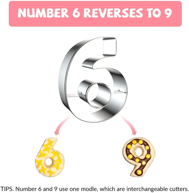 Alt view image 2 of 3 - 9PCS Number Cookie Cutters Set, Numbers 0-8(6 Reverses to 9), 3 Inch | Birthday Number, Stainless Steel Cookie Cutters for Baking, Number Shaped Baking Tool for Homemaking Biscuits, Cookie, Dough