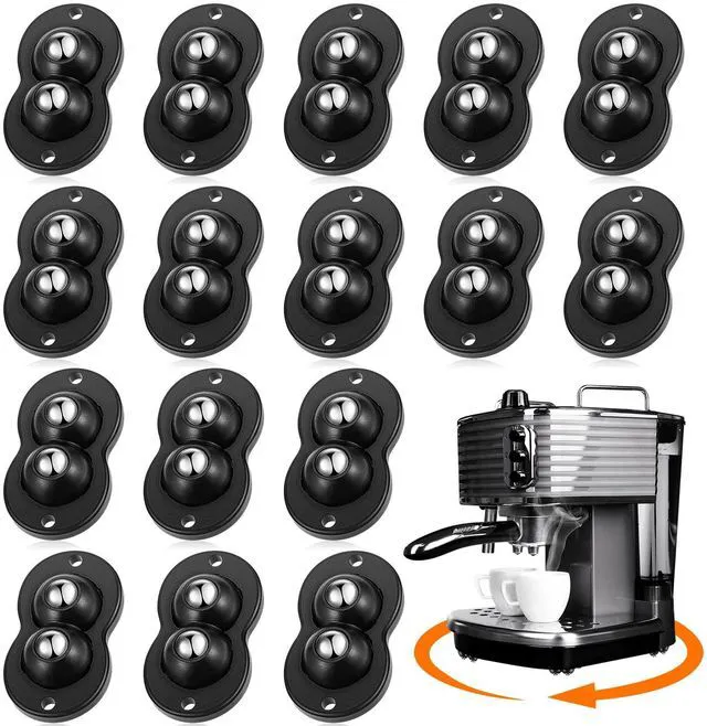 Main image of 16 Pcs Self Adhesive Appliance Wheels with 2 Steel Ball, Black | 360 Swivel Mini Casters for Kitchen Countertop, Dual Steel Ball Bearings, 55lbs Load, Stable No-scratch Rolling Appliance