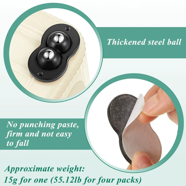 Alt view image 3 of 7 - 16 Pcs Self Adhesive Appliance Wheels with 2 Steel Ball, Black | 360 Swivel Mini Casters for Kitchen Countertop, Dual Steel Ball Bearings, 55lbs Load, Stable No-scratch Rolling Appliance