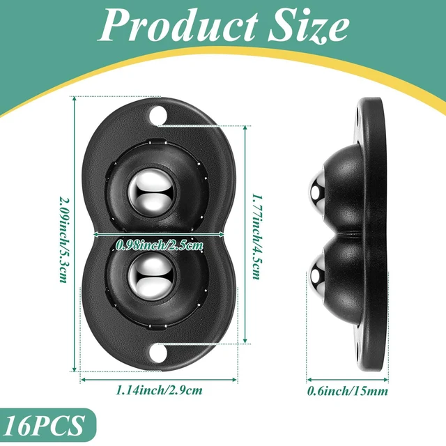 Alt view image 2 of 7 - 16 Pcs Self Adhesive Appliance Wheels with 2 Steel Ball, Black | 360 Swivel Mini Casters for Kitchen Countertop, Dual Steel Ball Bearings, 55lbs Load, Stable No-scratch Rolling Appliance