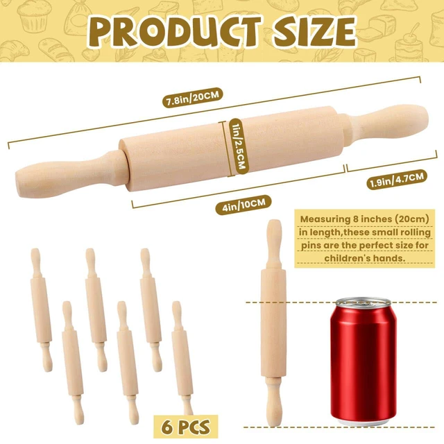 Alt view image 2 of 7 - 6 Pack 8 Inch Mini Wood Rolling Pin,Great for Children Kids Girls and Boys,Small Wooden Rollers for Art and Crafting,Baking,Cookie Dough,Cooking,Clay,Play Doh