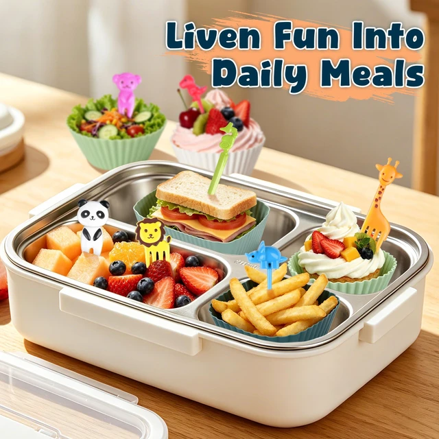 Alt view image 3 of 7 - 66PCS Silicone Lunch Box Dividers & Cute Animal Food Picks for Kids | 20 Reusable Silicone Cupcake Liners, Muffin Baking Cups, 46 Fruit Toothpicks, School Lunchbox Bento Box Accessories Supplies
