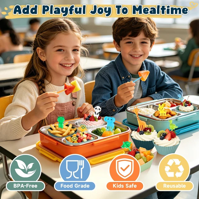 Alt view image 2 of 7 - 66PCS Silicone Lunch Box Dividers & Cute Animal Food Picks for Kids | 20 Reusable Silicone Cupcake Liners, Muffin Baking Cups, 46 Fruit Toothpicks, School Lunchbox Bento Box Accessories Supplies