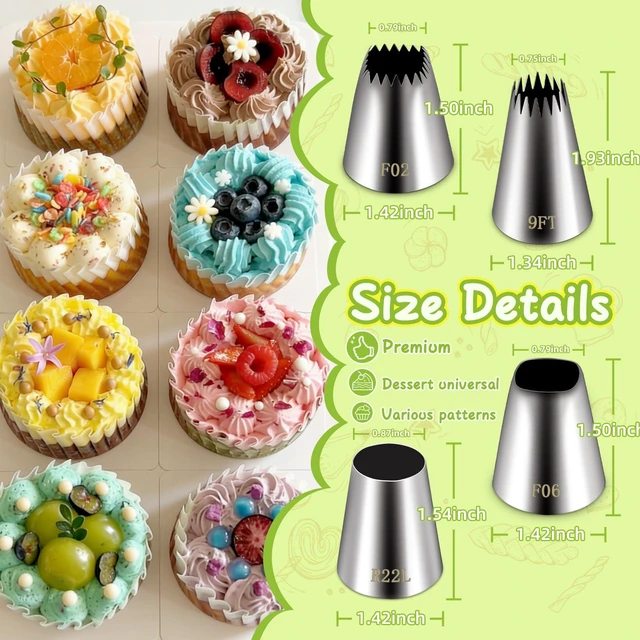 Alt view image 7 of 7 - 4 Pieces Extra Large Piping Tips Set (F02 F06 9FT R22L) | Stainless Steel, Round Star Square Wide Jumbo, Cake Cupcake Cookie Decorating, Eclair Churro Meringue