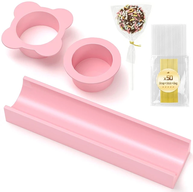 Main image of Round Cake Pop Mold Set with 50PCS Sticks Bags Ties,1.75 Inch Cake Pop Cutter and Pusher,Dishwasher Safe Baking Molds for Birthday Wedding Kids Party Desserts-Pink
