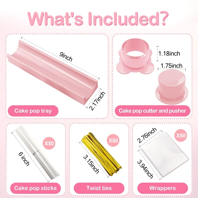 Alt view image 2 of 7 - Round Cake Pop Mold Set with 50PCS Sticks Bags Ties,1.75 Inch Cake Pop Cutter and Pusher,Dishwasher Safe Baking Molds for Birthday Wedding Kids Party Desserts-Pink