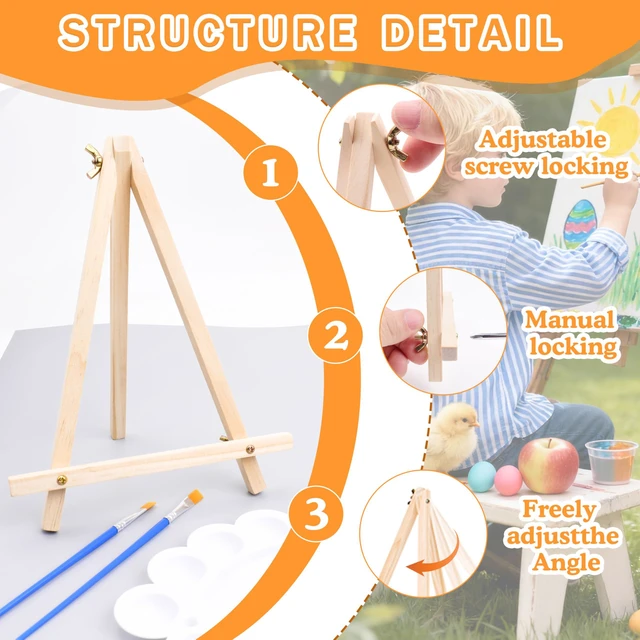 Alt view image 3 of 7 - 5 Pack 9" Wood Easels, Tabletop Tripod Stand for Painting Party & Crafts | Wood tripod art easels for painting, crafts, sign & photo display; portable mini tabletop stand for party, classroom