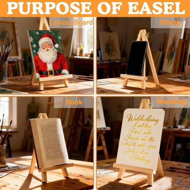 Alt view image 6 of 7 - 5 Pack 9" Wood Easels, Tabletop Tripod Stand for Painting Party & Crafts | Wood tripod art easels for painting, crafts, sign & photo display; portable mini tabletop stand for party, classroom