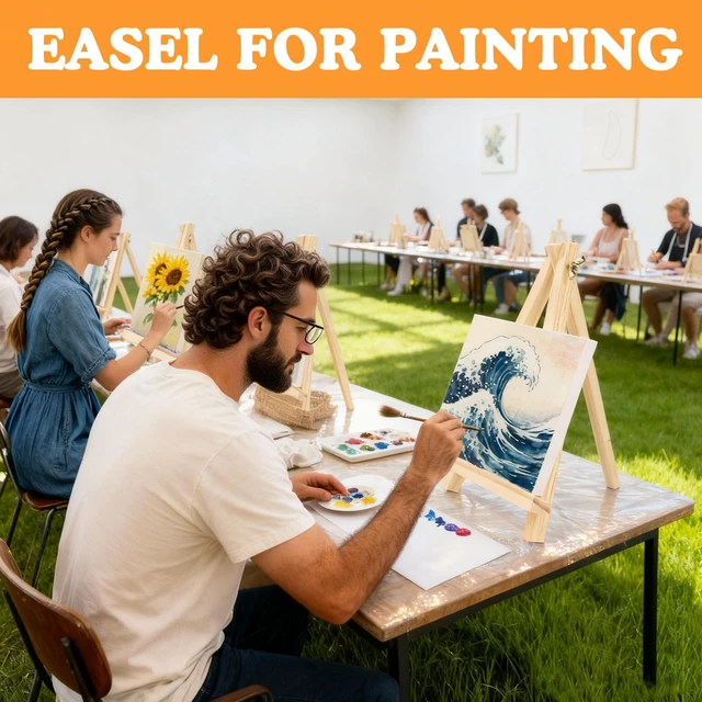 Alt view image 5 of 7 - 5 Pack 9" Wood Easels, Tabletop Tripod Stand for Painting Party & Crafts | Wood tripod art easels for painting, crafts, sign & photo display; portable mini tabletop stand for party, classroom