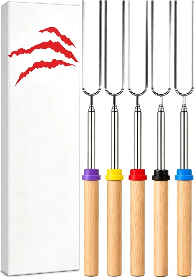 Main image of Smores Sticks for Fire Pit - Accessories for Campfire Marshmallow Roasting Sticks Smores Kit Outdoor-Smore Skewers Hot Dog Fork For Outside, Camping Essentials Bonfire Gear Long 32" 5 Pack