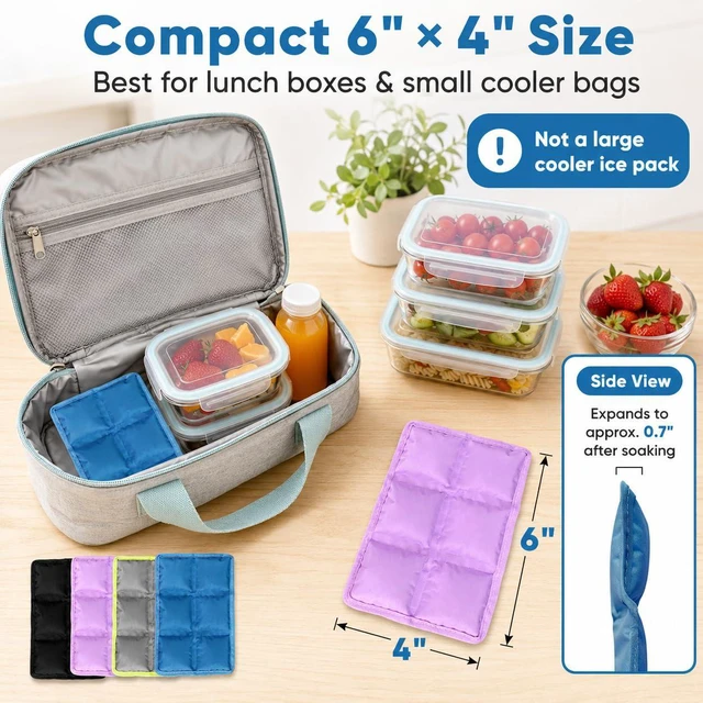 Alt view image 3 of 7 - 4 Pack Small Ice Packs for Lunch Boxes Reusable | Non-Toxic Foldable Water Absorption Multi-Colored Lunch Box Ice Packs 6x4 Space Saving for Daily Office & Outdoor