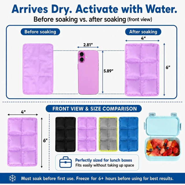 Alt view image 4 of 7 - 4 Pack Small Ice Packs for Lunch Boxes Reusable | Non-Toxic Foldable Water Absorption Multi-Colored Lunch Box Ice Packs 6x4 Space Saving for Daily Office & Outdoor