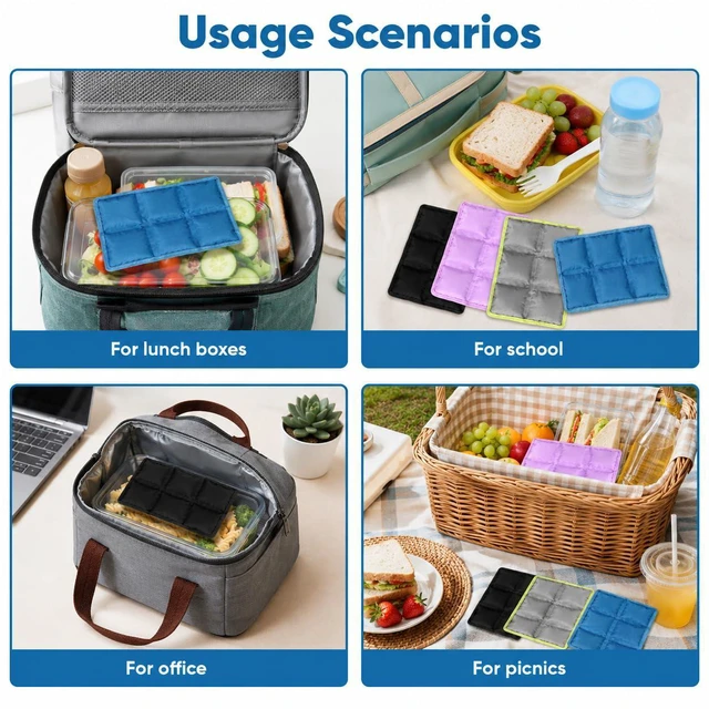 Alt view image 6 of 7 - 4 Pack Small Ice Packs for Lunch Boxes Reusable | Non-Toxic Foldable Water Absorption Multi-Colored Lunch Box Ice Packs 6x4 Space Saving for Daily Office & Outdoor