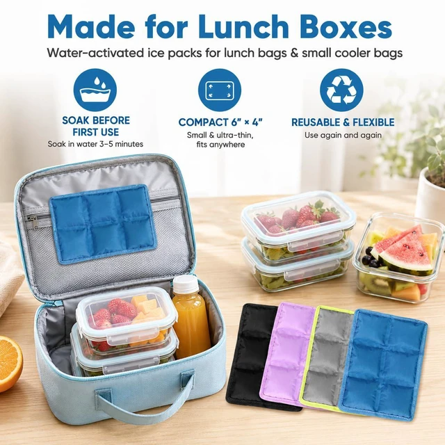 Alt view image 7 of 7 - 4 Pack Small Ice Packs for Lunch Boxes Reusable | Non-Toxic Foldable Water Absorption Multi-Colored Lunch Box Ice Packs 6x4 Space Saving for Daily Office & Outdoor