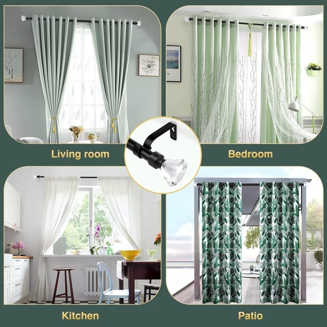 Alt view image 3 of 6 - 1 Pack Curtain Rods for Windows 30 to 40 Inches2.5-3.3 Feet, 1 Inch Diameter Adjustable Single Window Rod, Decorative Drapery Rods, Crystal Diamond Finials, Black