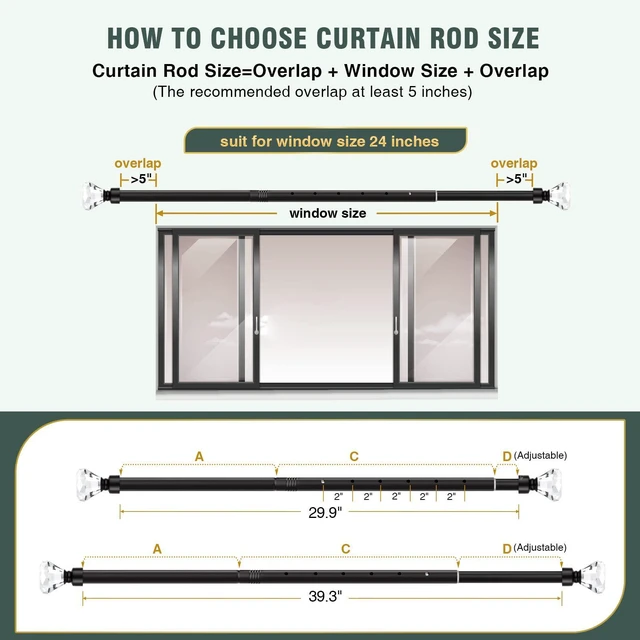 Alt view image 4 of 6 - 1 Pack Curtain Rods for Windows 30 to 40 Inches2.5-3.3 Feet, 1 Inch Diameter Adjustable Single Window Rod, Decorative Drapery Rods, Crystal Diamond Finials, Black