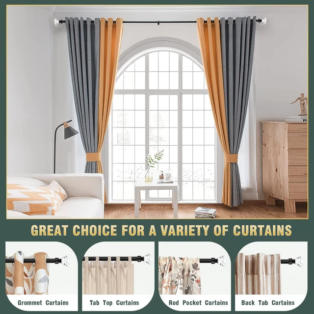 Alt view image 6 of 6 - 1 Pack Curtain Rods for Windows 30 to 40 Inches2.5-3.3 Feet, 1 Inch Diameter Adjustable Single Window Rod, Decorative Drapery Rods, Crystal Diamond Finials, Black