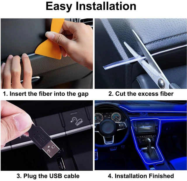 Alt view image 6 of 7 - EL Wire Interior Car LED Lights, 16.5FT USB Ambient Lighting Strip, Blue | Neon Glowing Strobing Electroluminescent Wire, 6mm Sewing Edge, Inside Car Lighting Accessories