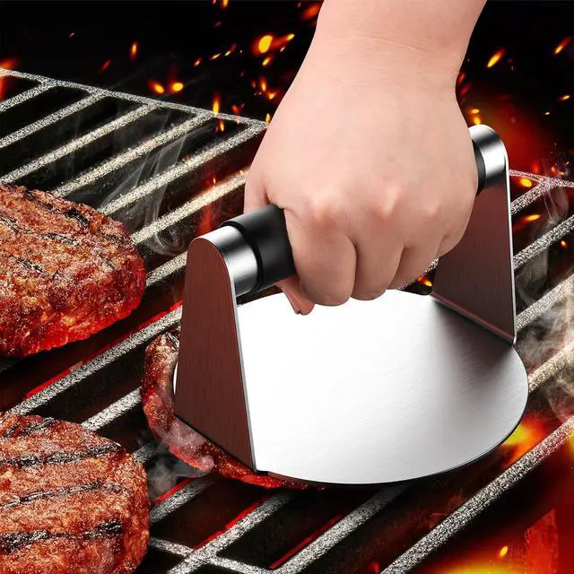 Alt view image 3 of 6 - Smash Burger Press, Hamburger Smasher Tool for Griddle, Stainless Steel Ham Patty Press with Anti-Scald Handle, 5.5" Non Stick Grill Press for Smashburger, Bacon, Ground Beef, Meat, Sausage