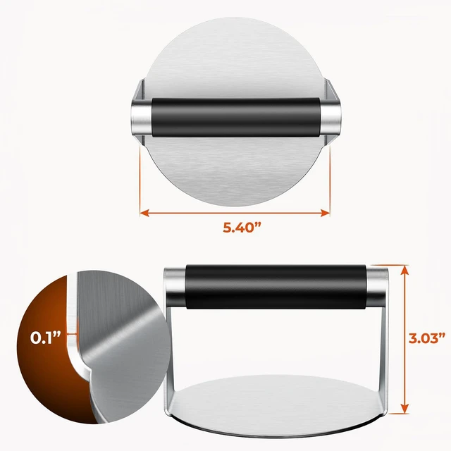Alt view image 6 of 6 - Smash Burger Press, Hamburger Smasher Tool for Griddle, Stainless Steel Ham Patty Press with Anti-Scald Handle, 5.5" Non Stick Grill Press for Smashburger, Bacon, Ground Beef, Meat, Sausage