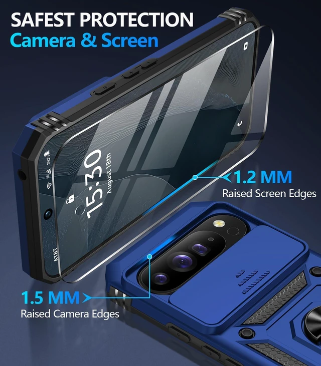 Alt view image 7 of 7 - for Google Pixel 11 Pro XL Case with Screen Protector & Slide Camera Lens Cover,Built-in 360°Rotate Magnetic Ring Stand Shockproof Protective Phone Case for Pixel 11 Pro XL Case (Blue)
