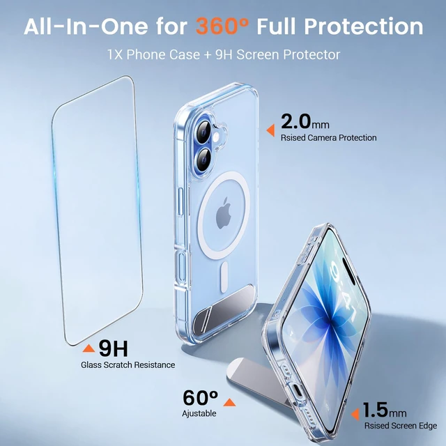 Alt view image 4 of 7 - Magnetic for iPhone 17 Case with Stand Clear | (Screen Protector)(Compatible with MagSafe)(Military Grade Shockproof) Transparent Drop Protection Slim Phone Case,6.3"