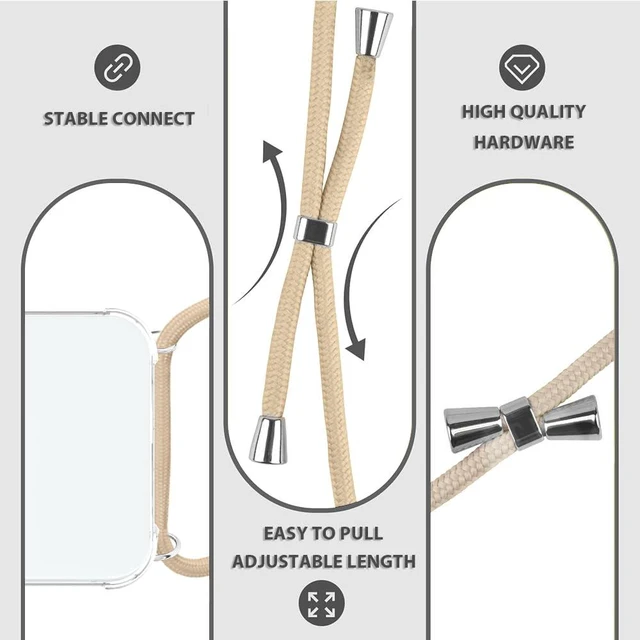 Alt view image 3 of 6 - Strap Case for iPhone 15 Crossbody Cover for Women Crystal Clear Soft TPU Shockproof Anti-Yellowing Anti-Scratch Protective Cell Phone Case with Adjustable Lanyard for iPhone 15 - Beige