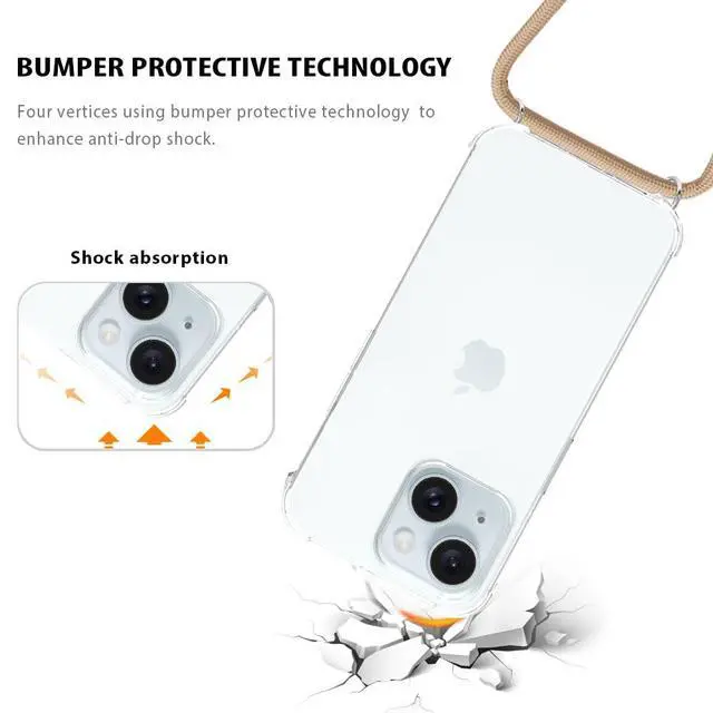 Alt view image 4 of 6 - Strap Case for iPhone 15 Crossbody Cover for Women Crystal Clear Soft TPU Shockproof Anti-Yellowing Anti-Scratch Protective Cell Phone Case with Adjustable Lanyard for iPhone 15 - Beige