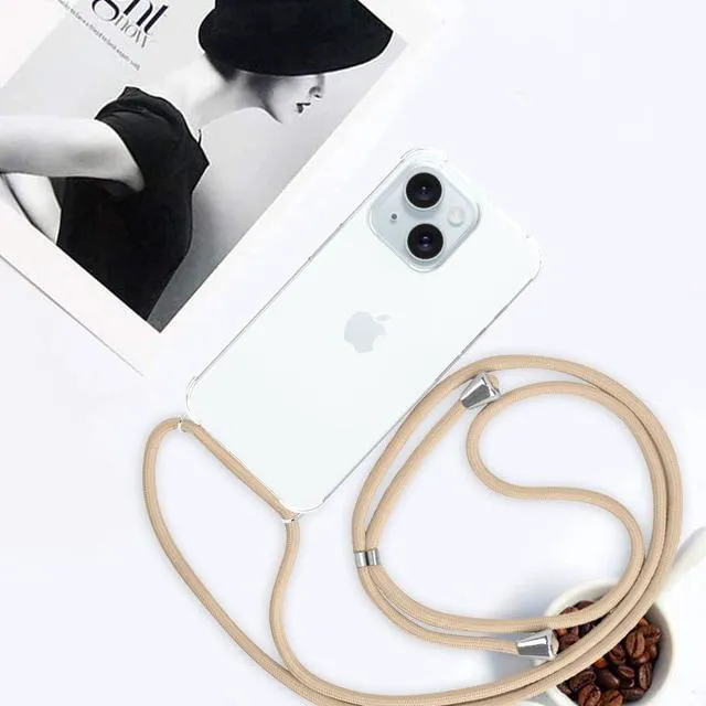 Alt view image 5 of 6 - Strap Case for iPhone 15 Crossbody Cover for Women Crystal Clear Soft TPU Shockproof Anti-Yellowing Anti-Scratch Protective Cell Phone Case with Adjustable Lanyard for iPhone 15 - Beige
