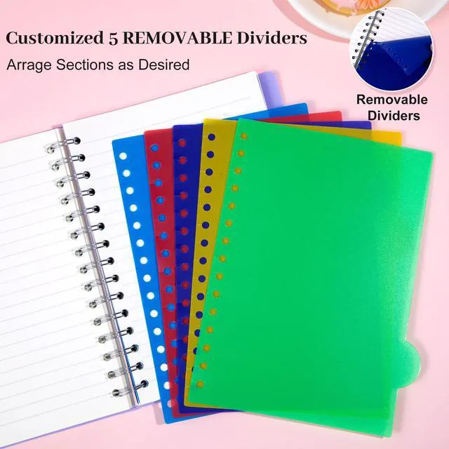 Alt view image 3 of 7 - Spiral Notebook with Dividers & Tabs ,5 Subject Notebook,5x7,Violet | 204 Pages,Wide Ruled,Small Hardcover Notebooks for Work, Lined Journal for Student,School Supplies