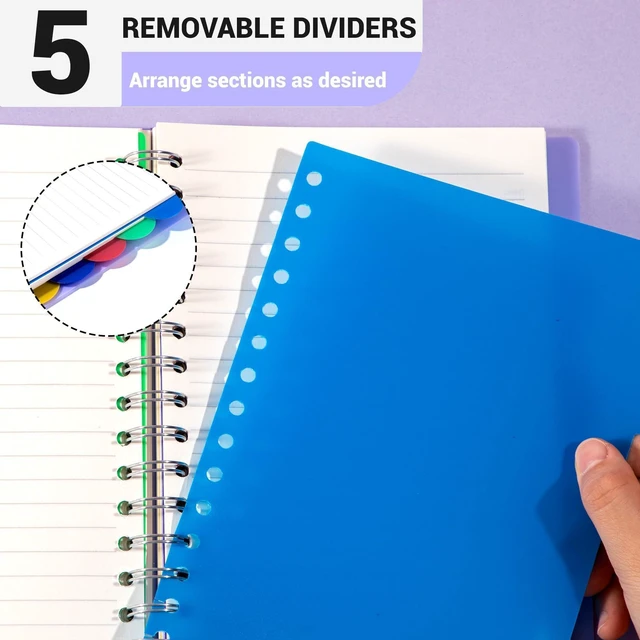 Alt view image 7 of 7 - Spiral Notebook with Dividers & Tabs ,5 Subject Notebook,5x7,Violet | 204 Pages,Wide Ruled,Small Hardcover Notebooks for Work, Lined Journal for Student,School Supplies