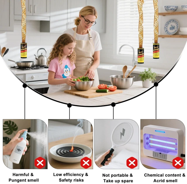 Alt view image 7 of 7 - 30 Rolls Fly Strips Traps for Home, Sticky Strips, Fly Paper Tape Catcher Ribbon for Gnat Fungus Fruit Flies
