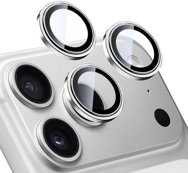Main image of Camera Lens Protector for iPhone 17 Pro & 17 Pro Max, Silver | AR+AF, 9H Tempered Glass, Individual Metal Ring, Anti Glare, Fall Protection, Camera Screen Cover