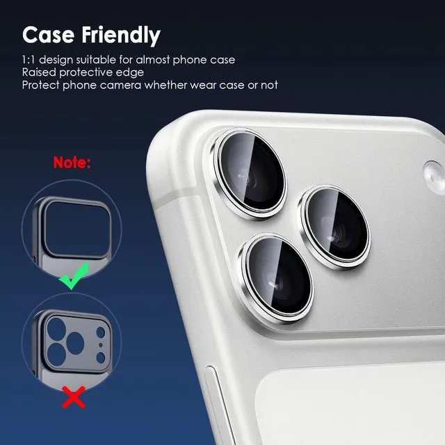 Alt view image 4 of 7 - Camera Lens Protector for iPhone 17 Pro & 17 Pro Max, Silver | AR+AF, 9H Tempered Glass, Individual Metal Ring, Anti Glare, Fall Protection, Camera Screen Cover