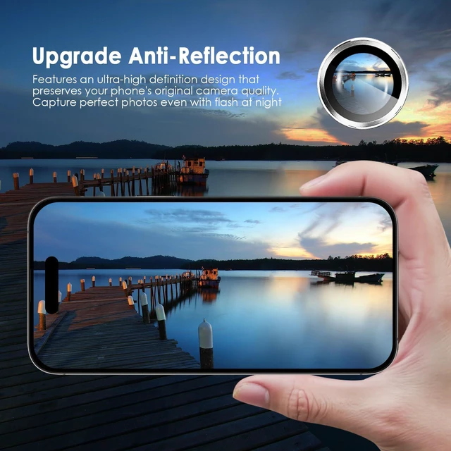 Alt view image 5 of 7 - Camera Lens Protector for iPhone 17 Pro & 17 Pro Max, Silver | AR+AF, 9H Tempered Glass, Individual Metal Ring, Anti Glare, Fall Protection, Camera Screen Cover