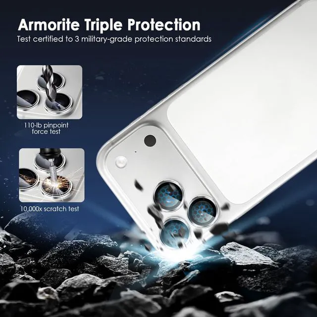 Alt view image 3 of 7 - Camera Lens Protector for iPhone 17 Pro & 17 Pro Max, Silver | AR+AF, 9H Tempered Glass, Individual Metal Ring, Anti Glare, Fall Protection, Camera Screen Cover