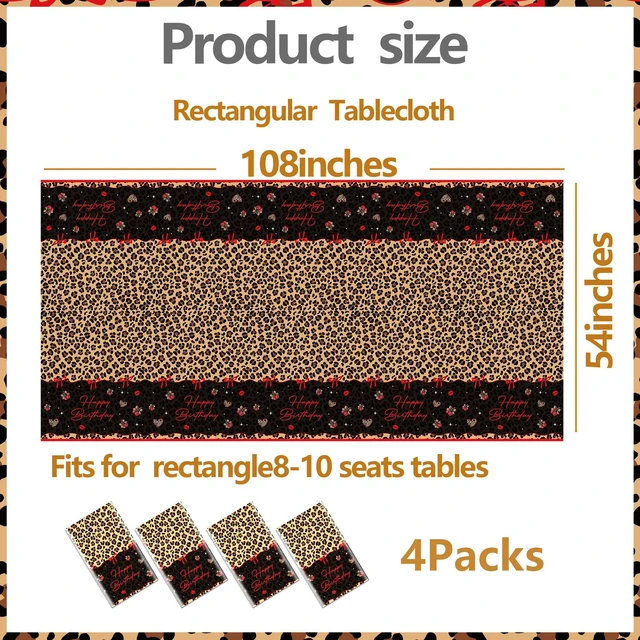 Alt view image 2 of 7 - 4 Pcs Cheetah Cherry Birthday Plastic Tablecloths, 54x108 Inch | Red Black Leopard Print, Rectangle Table Cover, Waterproof Disposable, for Bridal Shower Bachelorette Birthday Party Supplies